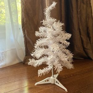 Mini Christmas Tree and Base Stand Small White Artificial 18 in Bendable Desktop